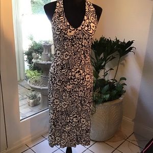 Black and white floral halter knit dress